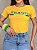 TSHIRT FEMININA ALGODÃO BRASIL LISTRAS LADO SILKSCREEN / AMARELA - Imagem 1