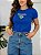 TSHIRT FEMININA ALGODÃO BORDADA BRASIL MAPA / AZUL BIC - Imagem 1