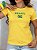 TSHIRT FEMININA ALGODÃO BORDADA BRASIL BANDEIRINHA / AMARELA - Imagem 1