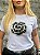 TSHIRT FEMININA ALGODÃO FLOR GRANDE PONTOS DE LUZ / BRANCA - Imagem 1