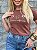 TSHIRT FEMININA ALGODÃO FLORES EM INGLES / CHOCOLATE - Imagem 1