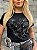 TSHIRT FEMININA ALGODÃO FLORES PONTOS DE LUZ / PRETA - Imagem 1