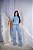 TSHIRT FEMININA ALGODÃO 3 BORBOLETAS COM STRASS / AZUL BEBE - Imagem 2