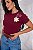 TSHIRT FEMININA ALGODÃO FLOR LATERAL / MARSALA - Imagem 1