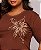 TSHIRT PLUS SIZE FEMININA FLOR LATERAL / MARROM - Imagem 1