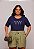 TSHIRT PLUS SIZE FEMININA BORDADA FLORZINHAS / AZUL MARINHO - Imagem 1