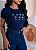 TSHIRT FEMININA ALGODÃO BORDADO FLORZINHAS / AZUL MARINHO - Imagem 1