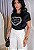 TSHIRT FEMININA ALGODÃO CORAÇÃO RENDA / PRETA - Imagem 1