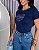TSHIRT FEMININA ALGODÃO CORAÇÃO CORAJOSA / AZUL MARINHO - Imagem 1