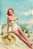 Pintura Numerada Pin-Up na Praia Tecido Pincéis e Tintas T160 - Imagem 1