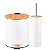 Kit Lixeira C Pedal 5l Tampa Bambu e Escova Sanitaria Branco - Imagem 1