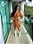 Vestido Pérola Curto de Laise Manga Bufante Camel - Imagem 1