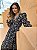 Vestido Glória Longo manga bufante de Renda bicolor Bege com preto - Imagem 2
