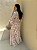 Vestido Glória Longo manga bufante de Renda Bicolor Nude Rosé com Branco - Imagem 4