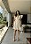 Vestido Glória Curto de Linho Bicolor Branco com Bege - Imagem 1