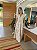 Vestido Glória Longo de Linho Bicolor Branco com Bege - Imagem 7