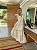 Vestido Glória Longo de Linho Bicolor Branco com Bege - Imagem 1