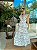 Vestido Glória Longo de Linho Bicolor Branco com Azul - Imagem 1