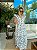 Vestido Glória Longo de Linho Bicolor Branco com Azul - Imagem 3