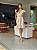 Vestido Glória Cordone Curto de Algodão Bordado Bicolor Branco com Bege - Imagem 1