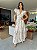 Vestido Glória Cordone Longo de Algodão Bordado Branco com Bege - Imagem 1