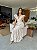 Vestido Glória Cordone Longo de Algodão Bordado Branco com Bege - Imagem 2