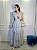 Vestido Glória Longo de Renda Manga bufante Azul com Bege - Imagem 1