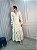Vestido Glória Longo Cordonê Manga bufante Bicolor Branco com Bege - Imagem 1