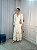 Vestido Glória Longo Cordonê Manga bufante Bicolor Branco com Bege - Imagem 2