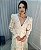 Vestido Glória Longo Cordonê Manga bufante Bicolor Branco com Bege - Imagem 4