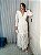 Vestido Glória Longo Cordonê Manga bufante Bicolor Branco - Imagem 2