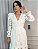 Vestido Glória Longo Cordonê Manga bufante Bicolor Branco - Imagem 3