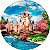 Painel de Festa em Tecido - Castelo Disney Jardim Colorido - Imagem 1