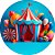 Painel de Festa Redondo em Tecido - Circo Clássico Tenda Azul Claro e Vermelho 038 - Imagem 1