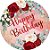Painel De Festa Redondo 1,50x1,50 - Happy Birthday Efeito Mármore com Flores 134 - Imagem 1