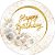 Painel De Festa Redondo 1,50x1,50 - Happy Birthday Dourado com Flores 198 - Imagem 1