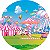 Painel De Festa Redondo 1,50x1,50 - Circo Parque de Diversão Carrossel Rosa 017 - Imagem 1