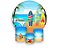 Painel De Festa Redondo 1,50 x 1,50 + Trio De Capas Cilindro - Praia Beach Surf 002 - Imagem 1