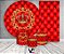Painel De Festa + Trio De Capas Cilindro + Faixa Veste Fácil - Realeza Capitonê Vermelho e Dourado 004 - Imagem 2