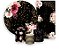 Painel De Festa + Trio De Capas Cilindro + Faixa Veste Fácil - Fundo Preto Flores Efeito Brilhos 009 - Imagem 1