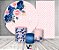 Painel De Festa + Trio De Capas Cilindro + Faixa Veste Fácil - Efeito Geométrico Greek Rosa com Floral Azul 001 - Imagem 2