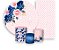 Painel De Festa + Trio De Capas Cilindro + Faixa Veste Fácil - Efeito Geométrico Greek Rosa com Floral Azul 001 - Imagem 1