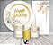 Painel De Festa + Trio De Capas Cilindro + Faixa Veste Fácil - Dourado com Flores Brancas Happy Birthday 002 - Imagem 2
