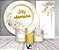 Painel De Festa + Trio De Capas Cilindro + Faixa Veste Fácil - Dourado com Flores Brancas Feliz Aniversário 003 - Imagem 2