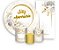 Painel De Festa + Trio De Capas Cilindro + Faixa Veste Fácil - Dourado com Flores Brancas Feliz Aniversário 003 - Imagem 1