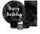 Painel De Festa + Trio De Capas Cilindro + Faixa Veste Fácil - Efeito Brilhos Happy Birthday Prateado 010 - Imagem 1