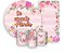 Painel De Festa + Trio De Capas Cilindro + Faixa Veste Fácil - De Repente Mais Linda Dourado Floral Rosa 011 - Imagem 1