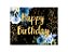 Painel de Festa Horizontal 1,55 X 1,20 - Flores Azuis Efeito Brilhos Happy Birthday 079 - Imagem 1