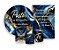 Kit 2 Painéis De Festa + Trio De Capas Cilindro - Pastor Efeito Marmorizado Azul com Dourado 015 - Imagem 1