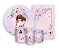 Kit 2 Painéis De Festa + Trio De Capas Cilindro - Jardim Rosa e Lilás com Meninas 022 - Imagem 1